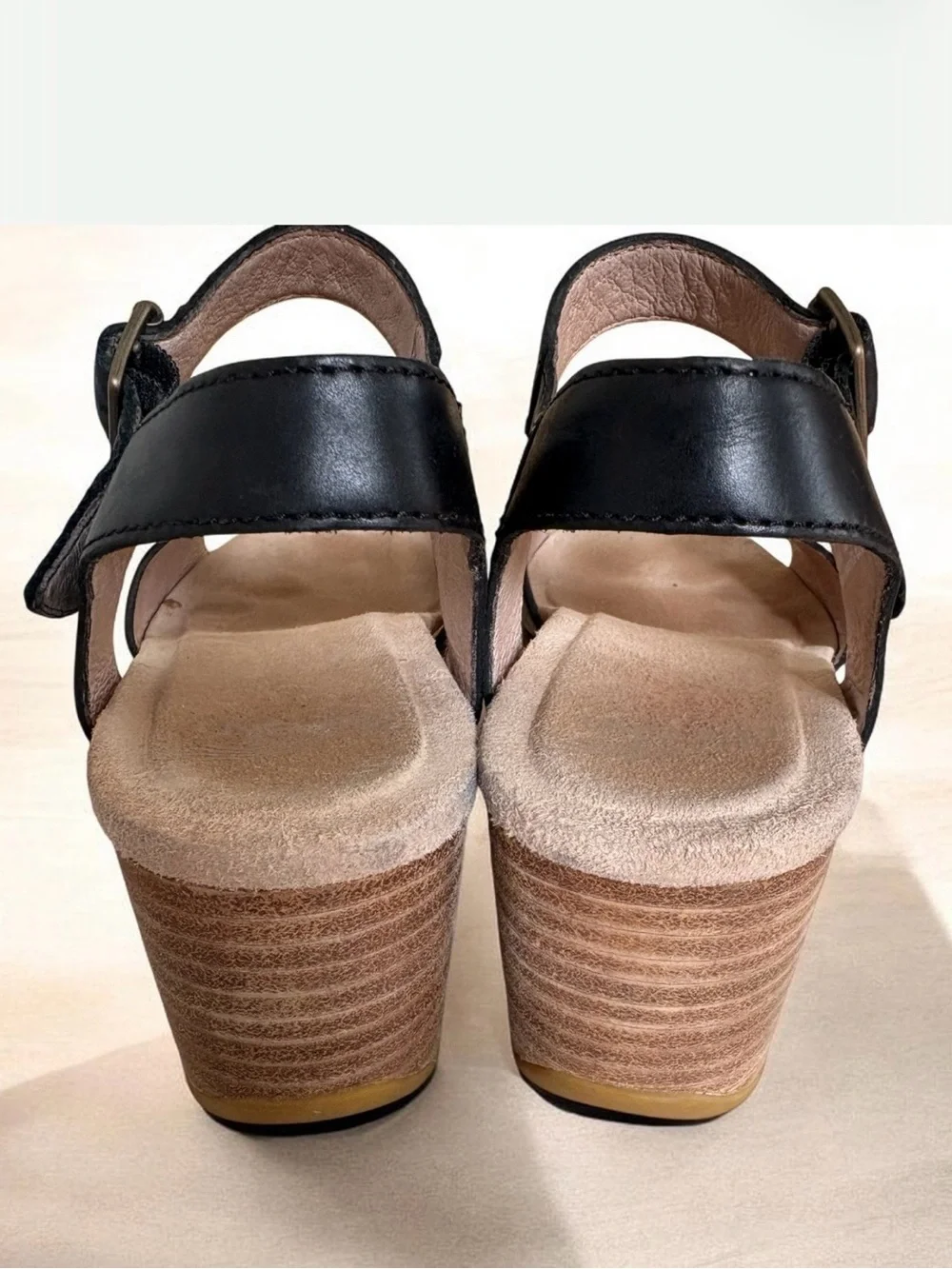 DANSKO Women's Leather Wedge Silvie Platform Sandals with Ankle Strap Size 38